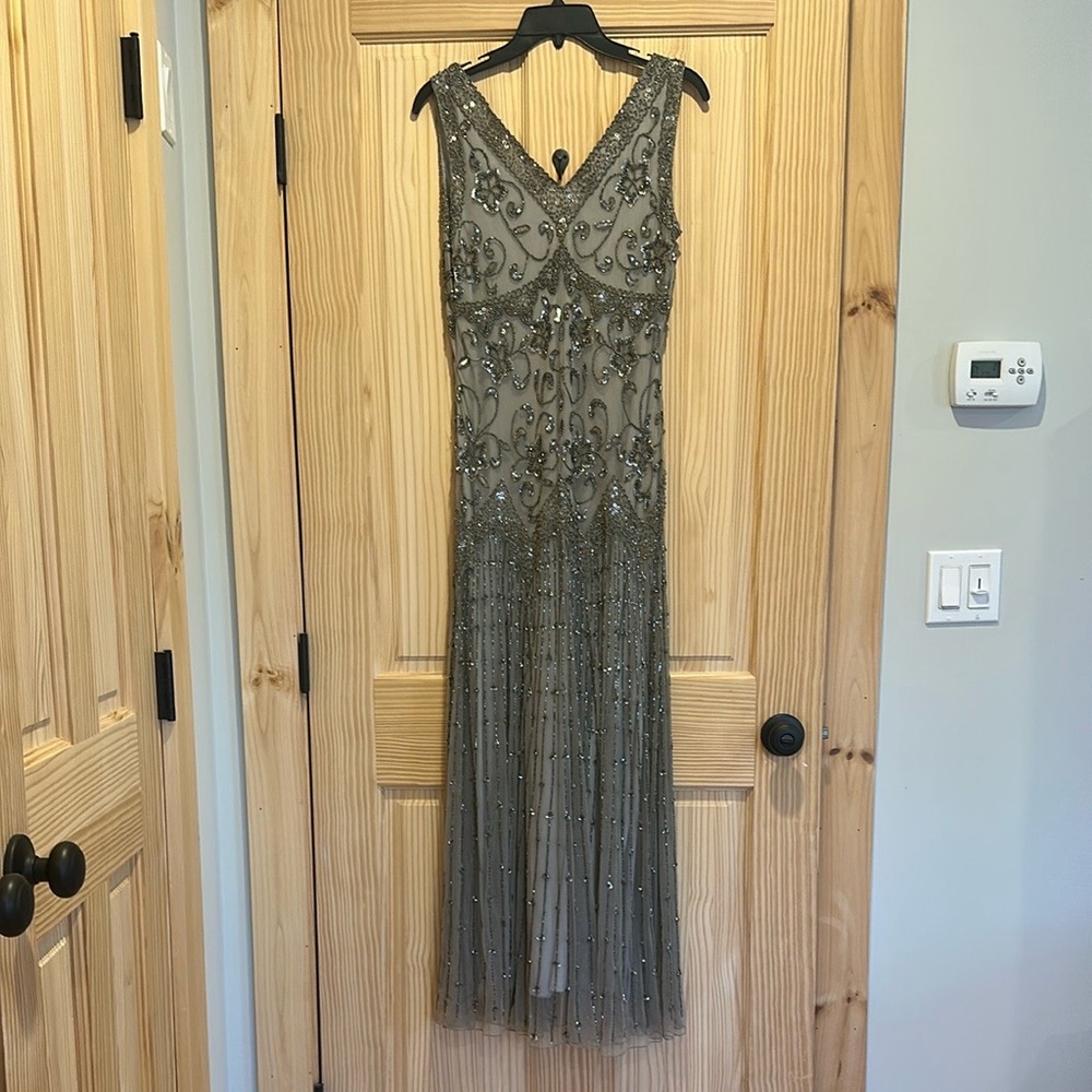 Pisarro Nights Gray Beaded Gown - Picture 2 of 13